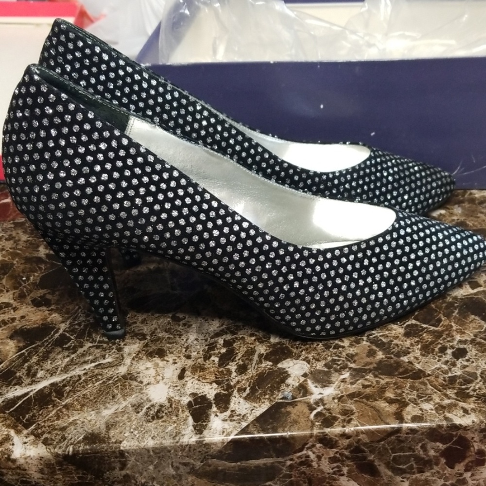 Silver Diamond accent black heels
